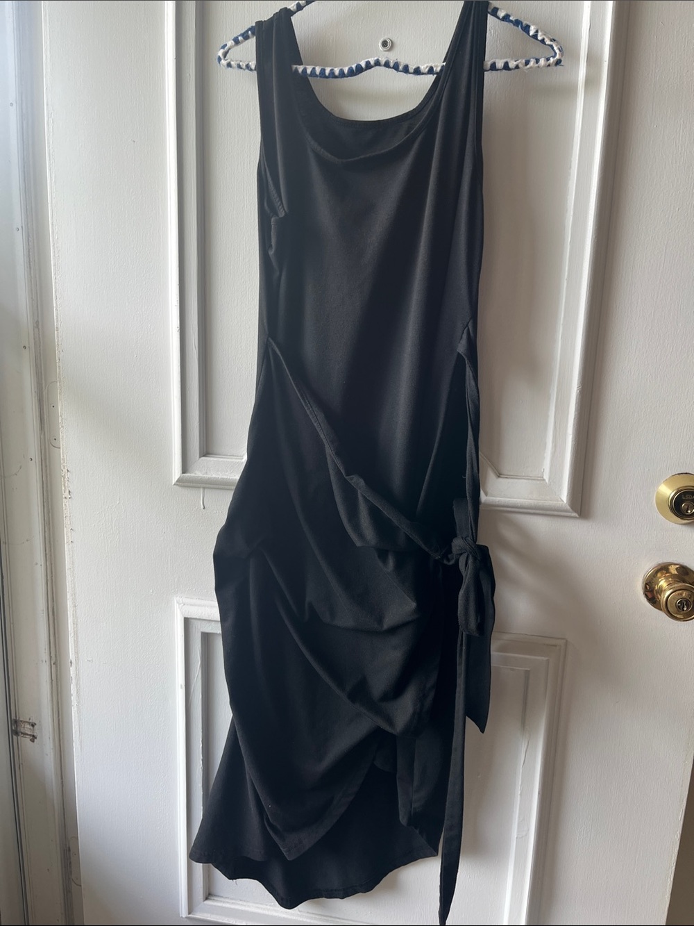 Black Tie-Waist Midi Dress